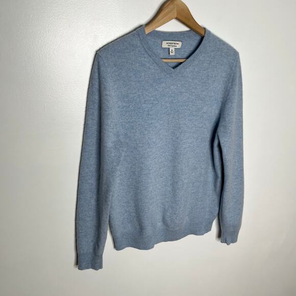 Nordstrom Long Sleeve Cashmere Pullover Sweater Men Medium Blue V Neckline FLAW - Picture 2 of 10